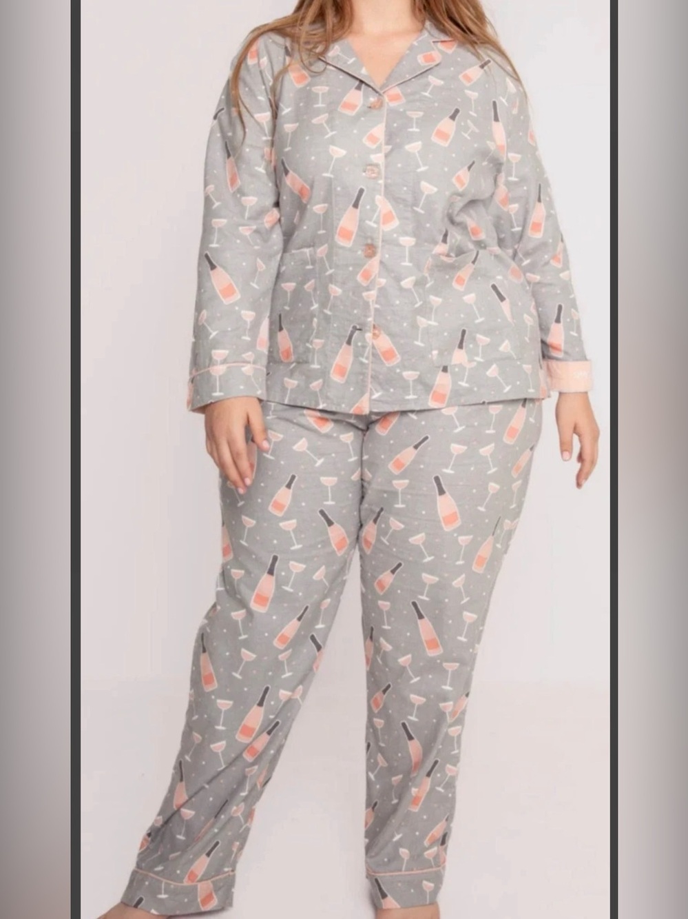 Pj Salvage Pajama Set - Gray Champagne Bottle Print NWOT